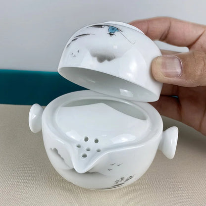 Portable Travel Teapots Cups Porcelain Gaiwan Chinese Kung Fu Tea Ceremony Teawear Set  Business Gift Tureen 160ML
