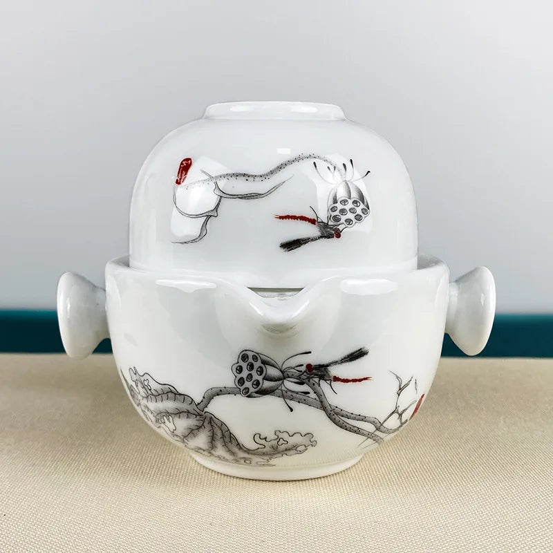 Portable Travel Teapots Cups Porcelain Gaiwan Chinese Kung Fu Tea Ceremony Teawear Set  Business Gift Tureen 160ML