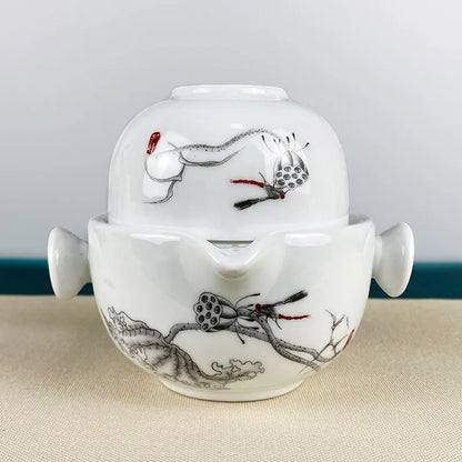Portable Travel Teapots Cups Porcelain Gaiwan Chinese Kung Fu Tea Ceremony Teawear Set  Business Gift Tureen 160ML