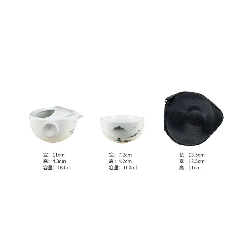 Portable Travel Teapots Cups Porcelain Gaiwan Chinese Kung Fu Tea Ceremony Teawear Set  Business Gift Tureen 160ML