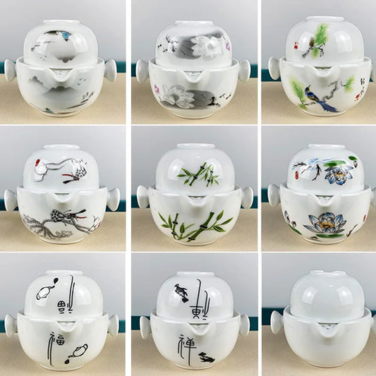 Portable Travel Teapots Cups Porcelain Gaiwan Chinese Kung Fu Tea Ceremony Teawear Set  Business Gift Tureen 160ML
