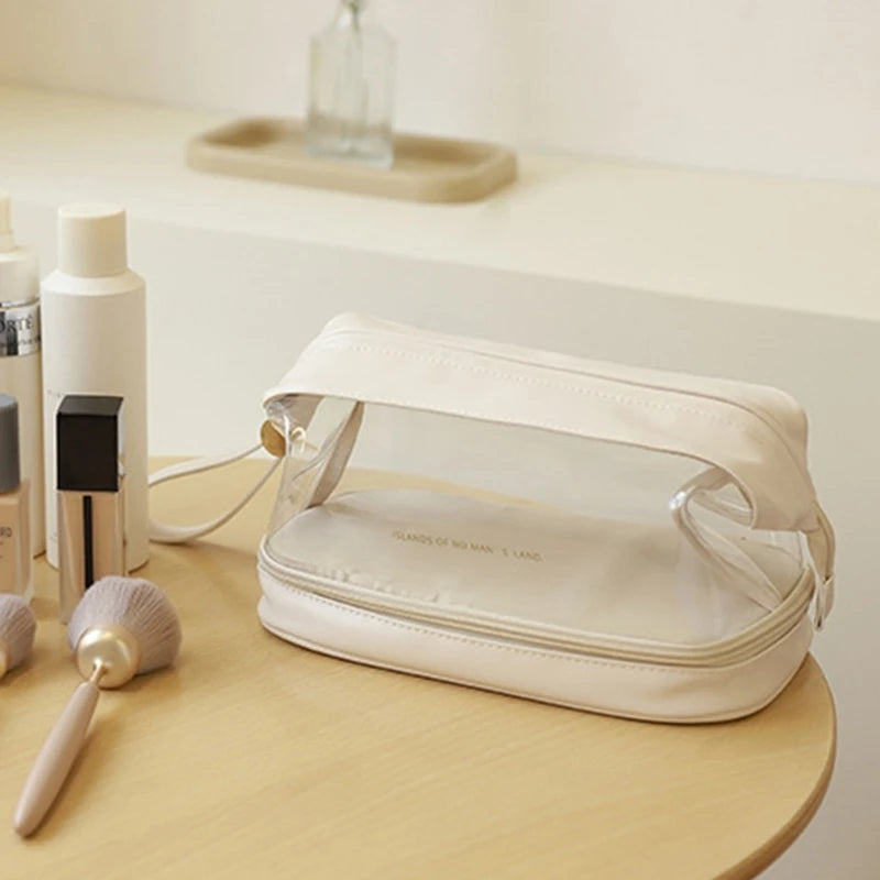 Portable Travel Toiletry Makeup Bag Double Layer Transparent Cosmetic Organizer Large Casual Storage Holder for Women