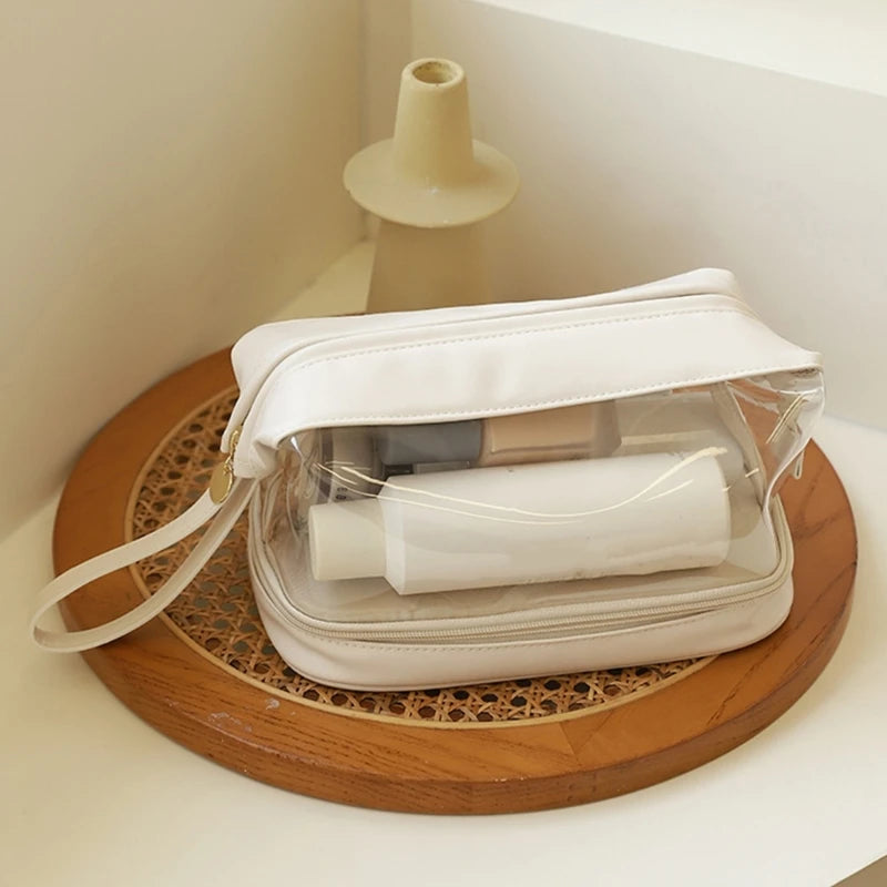 Portable Travel Toiletry Makeup Bag Double Layer Transparent Cosmetic Organizer Large Casual Storage Holder for Women