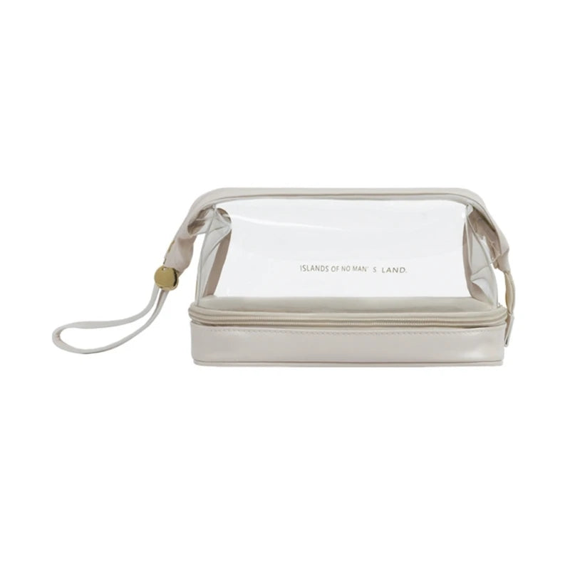 Portable Travel Toiletry Makeup Bag Double Layer Transparent Cosmetic Organizer Large Casual Storage Holder for Women