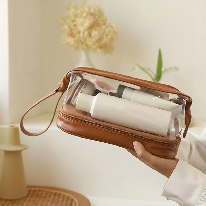 Portable Travel Toiletry Makeup Bag Double Layer Transparent Cosmetic Organizer Large Casual Storage Holder for Women