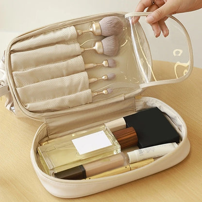 Portable Travel Toiletry Makeup Bag Double Layer Transparent Cosmetic Organizer Large Casual Storage Holder for Women