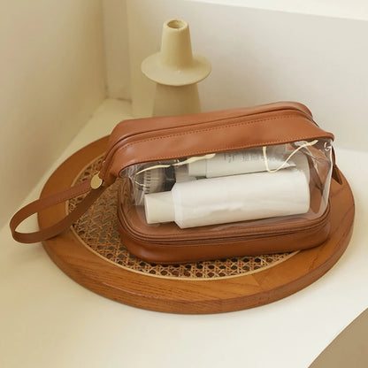 Portable Travel Toiletry Makeup Bag Double Layer Transparent Cosmetic Organizer Large Casual Storage Holder for Women