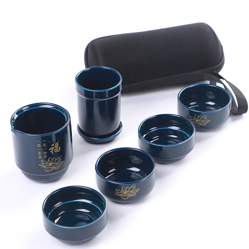 Portable one pot four cups simple teapot teacup ceramic travel small pot tea kung fu tea set Free shipping