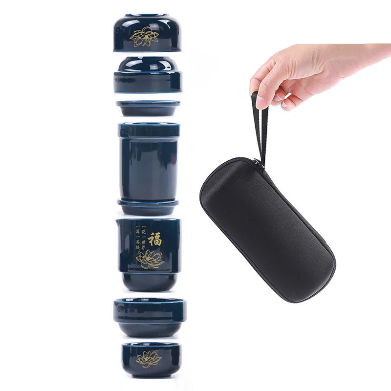 Portable one pot four cups simple teapot teacup ceramic travel small pot tea kung fu tea set Free shipping