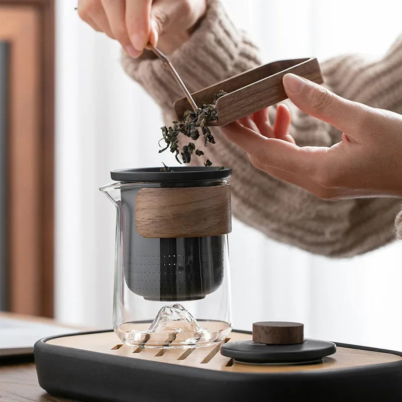Portable remote mountain travel tea cup tea set, glass outdoor one pot, three cups, ceramic express cup, tea pot