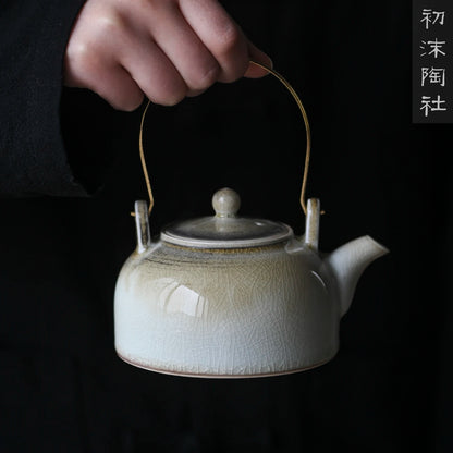Pot of ceramic foam at the beginning of the jingdezhen kiln manually copper girder kung fu tea tea pot of household
