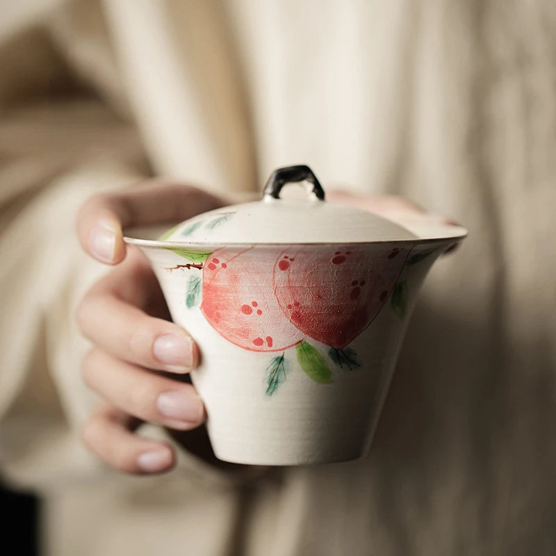 Pottery Gaiwan Chinese Gongfu Tea Tureen Teaware Cups Handpainted High End Tea Cup Elegant Ceramic Tea Bowl Set