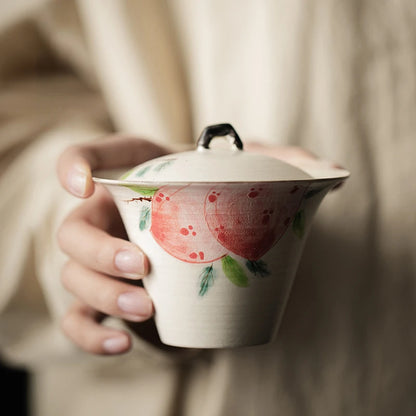 Pottery Gaiwan Chinese Gongfu Tea Tureen Teaware Cups Handpainted High End Tea Cup Elegant Ceramic Tea Bowl Set