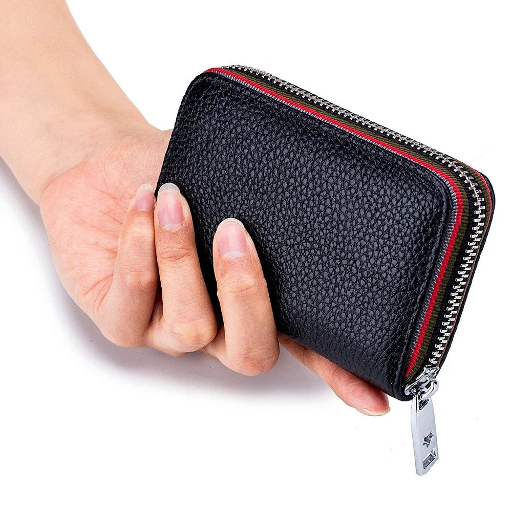 Practical Bag RFID Cowhide Card Holder Zipper Coin Purse
