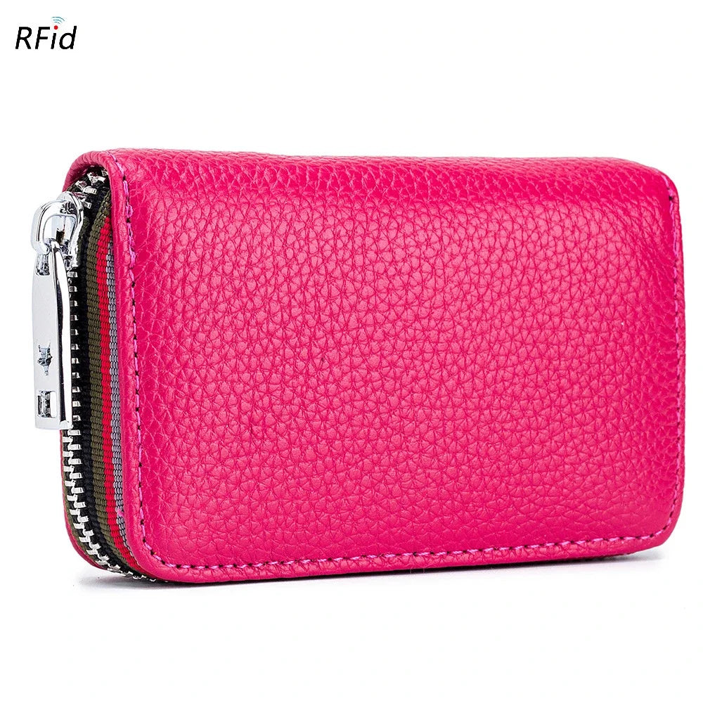 Practical Bag RFID Cowhide Card Holder Zipper Coin Purse