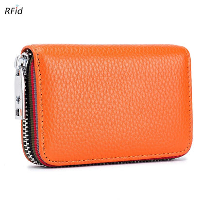 Practical Bag RFID Cowhide Card Holder Zipper Coin Purse