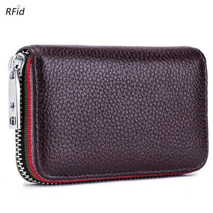 Practical Bag RFID Cowhide Card Holder Zipper Coin Purse