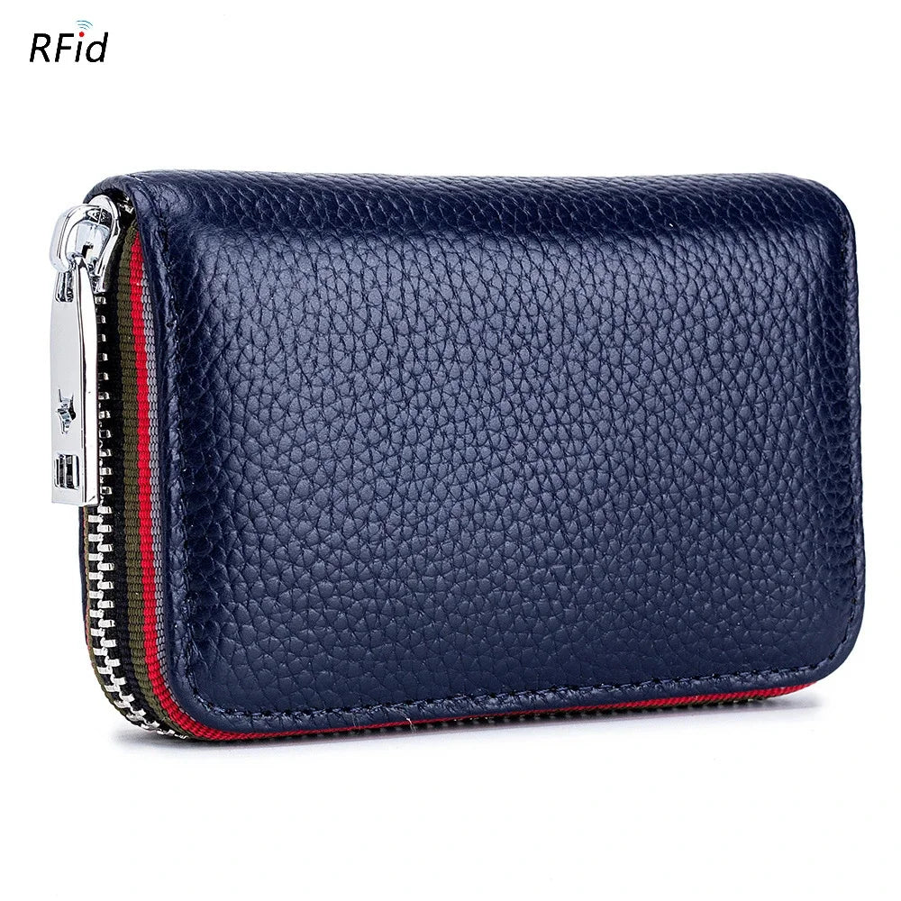 Practical Bag RFID Cowhide Card Holder Zipper Coin Purse
