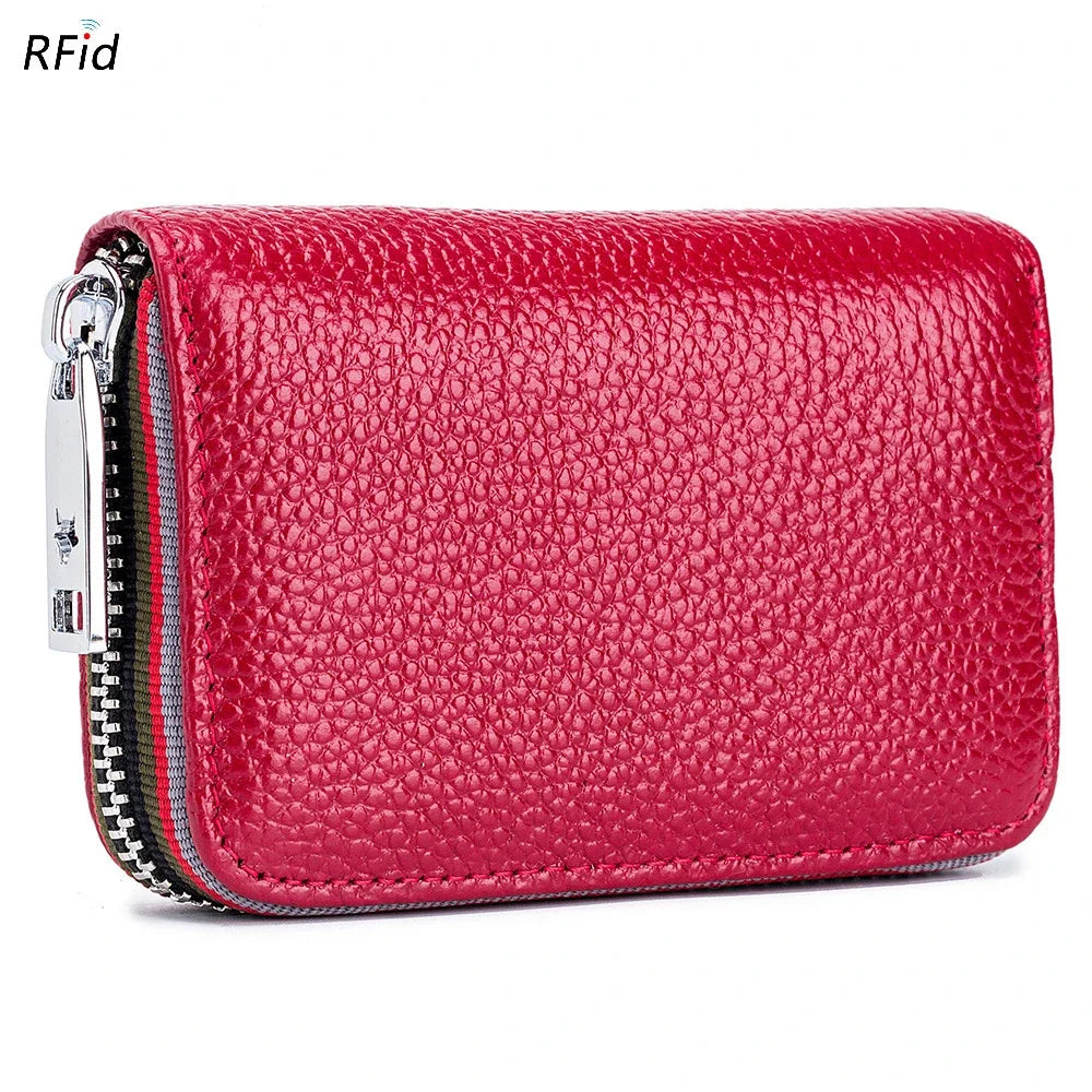 Practical Bag RFID Cowhide Card Holder Zipper Coin Purse