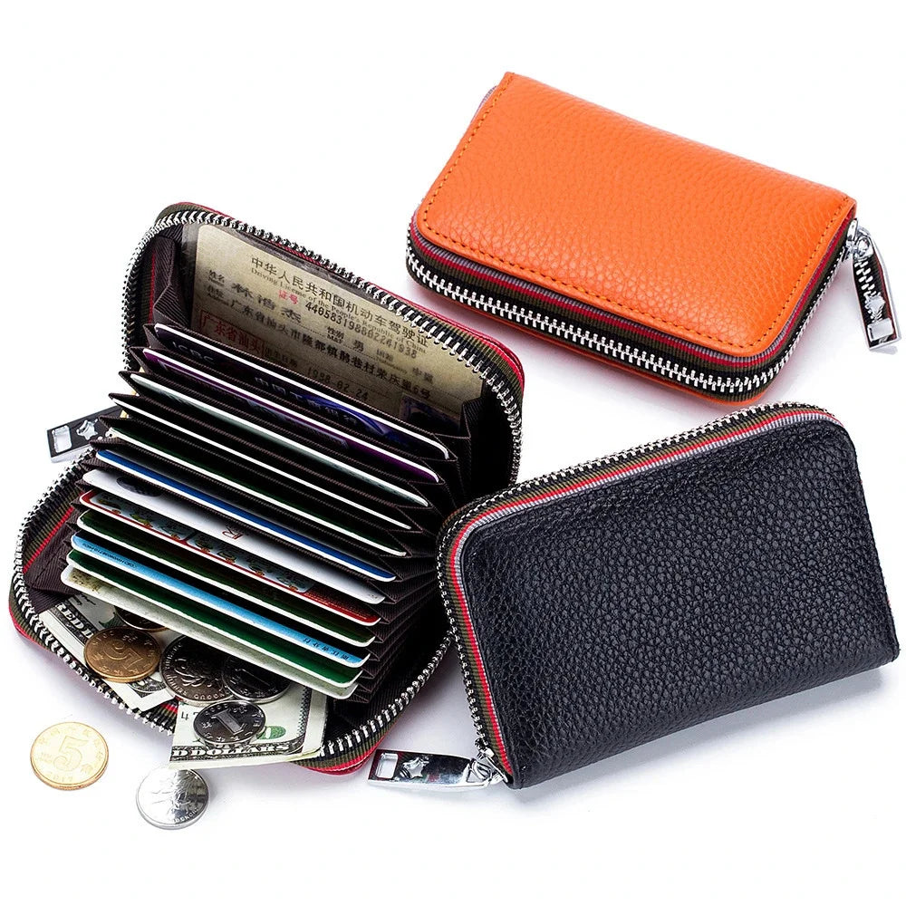 Practical Bag RFID Cowhide Card Holder Zipper Coin Purse