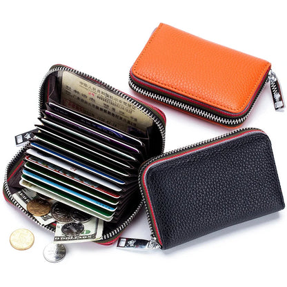 Practical Bag RFID Cowhide Card Holder Zipper Coin Purse