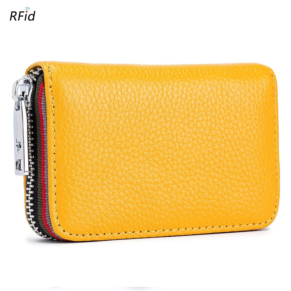 Practical Bag RFID Cowhide Card Holder Zipper Coin Purse