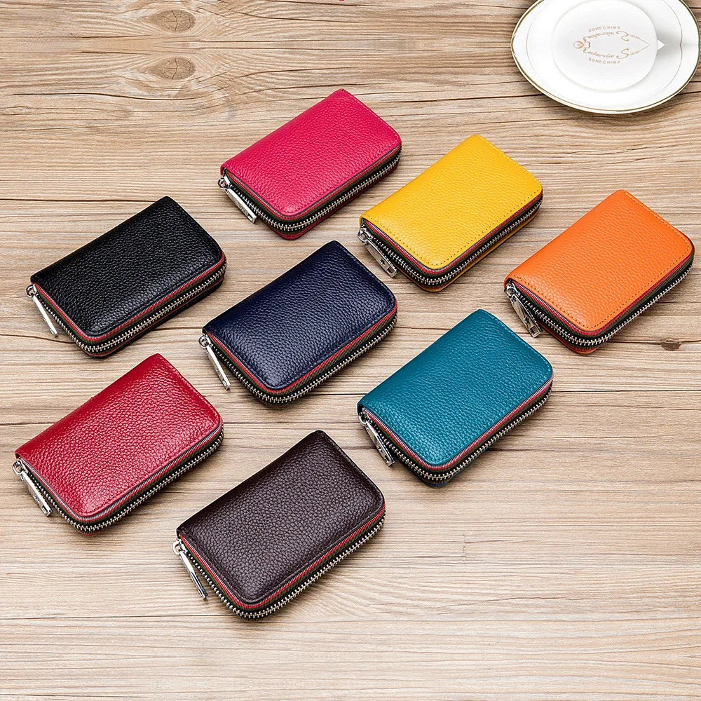 Practical Bag RFID Cowhide Card Holder Zipper Coin Purse