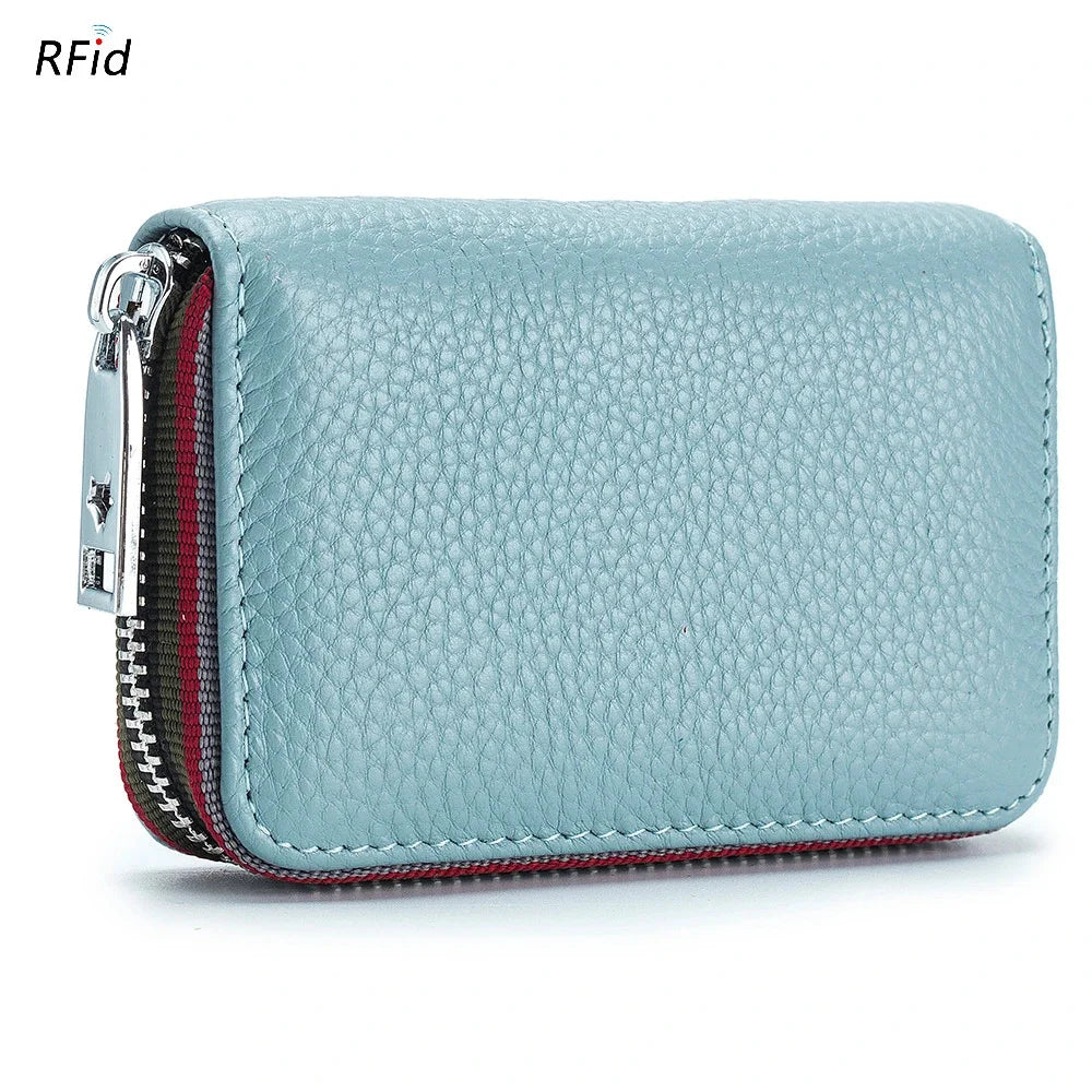 Practical Bag RFID Cowhide Card Holder Zipper Coin Purse