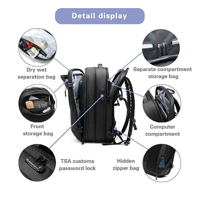 Practical Travel Bag Multifinonal Backpack Men's Waterproof Customs Code Lock Anti-theft Expand Business Airback Backpacks Large