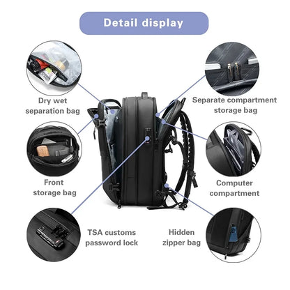 Practical Travel Bag Multifinonal Backpack Men's Waterproof Customs Code Lock Anti-theft Expand Business Airback Backpacks Large