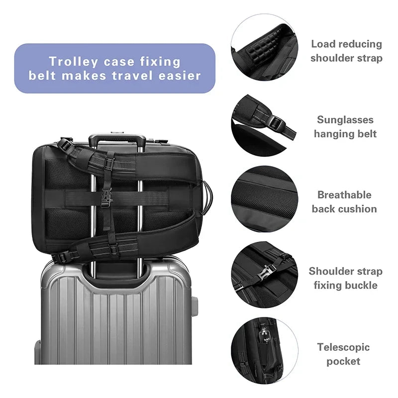 Practical Travel Bag Multifinonal Backpack Men's Waterproof Customs Code Lock Anti-theft Expand Business Airback Backpacks Large