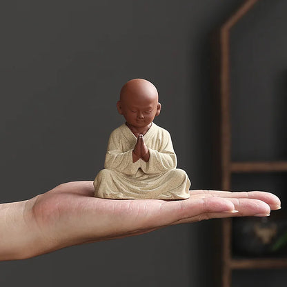 Praying Monk Sculptures Tea Pet Purple Clay Mini Buddha Figurines Statue Ornaments Buddha Decoration Home Decor Tea Set Gift