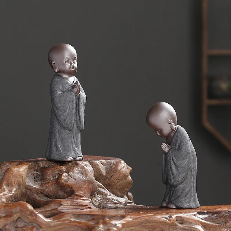 Praying Monk Sculptures Tea Pet Purple Clay Mini Buddha Figurines Statue Ornaments Buddha Decoration Home Decor Tea Set Gift