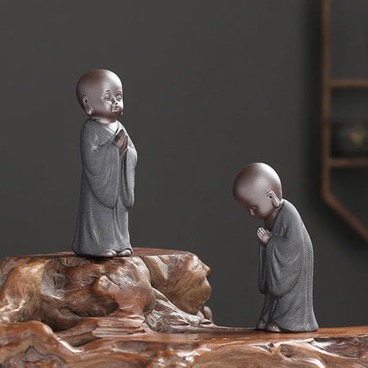 Praying Monk Sculptures Tea Pet Purple Clay Mini Buddha Figurines Statue Ornaments Buddha Decoration Home Decor Tea Set Gift