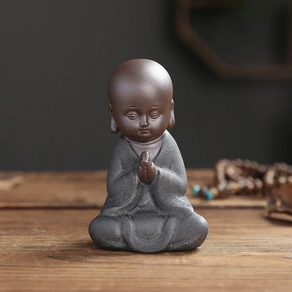 Praying Monk Sculptures Tea Pet Purple Clay Mini Buddha Figurines Statue Ornaments Buddha Decoration Home Decor Tea Set Gift
