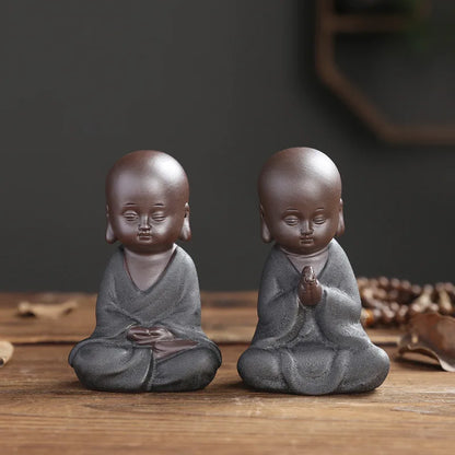 Praying Monk Sculptures Tea Pet Purple Clay Mini Buddha Figurines Statue Ornaments Buddha Decoration Home Decor Tea Set Gift