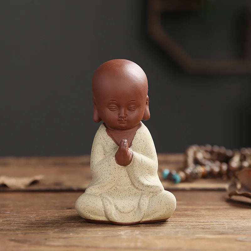 Praying Monk Sculptures Tea Pet Purple Clay Mini Buddha Figurines Statue Ornaments Buddha Decoration Home Decor Tea Set Gift