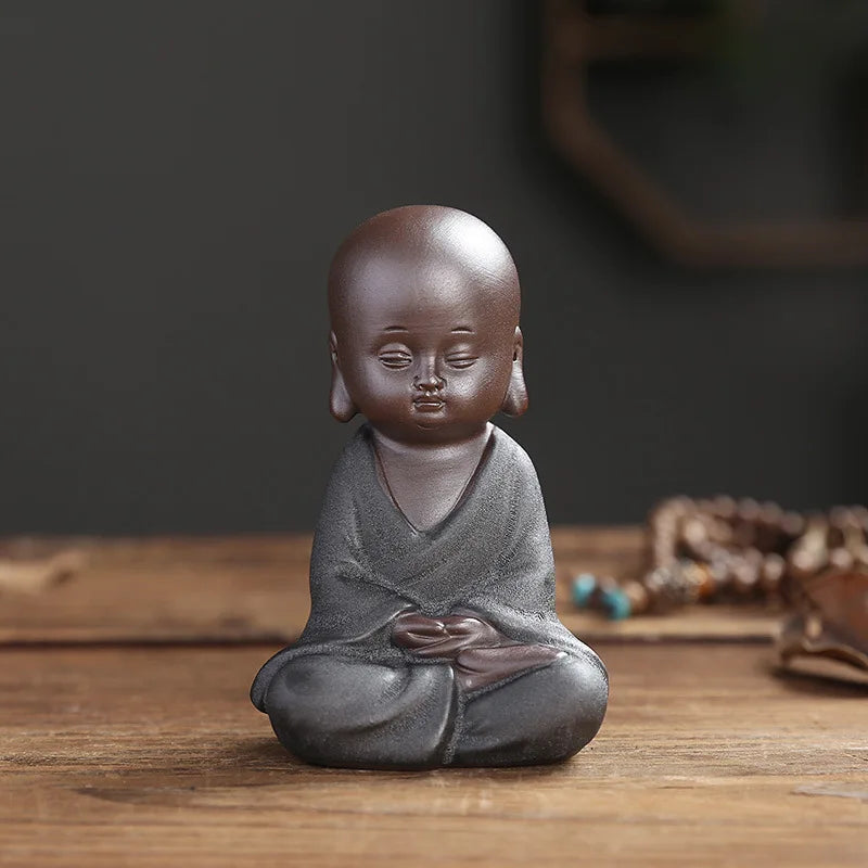 Praying Monk Sculptures Tea Pet Purple Clay Mini Buddha Figurines Statue Ornaments Buddha Decoration Home Decor Tea Set Gift