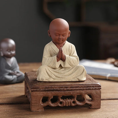 Praying Monk Sculptures Tea Pet Purple Clay Mini Buddha Figurines Statue Ornaments Buddha Decoration Home Decor Tea Set Gift