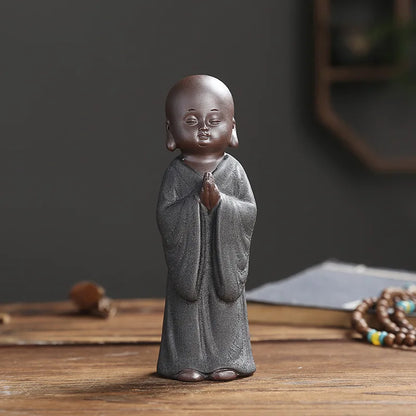 Praying Monk Sculptures Tea Pet Purple Clay Mini Buddha Figurines Statue Ornaments Buddha Decoration Home Decor Tea Set Gift