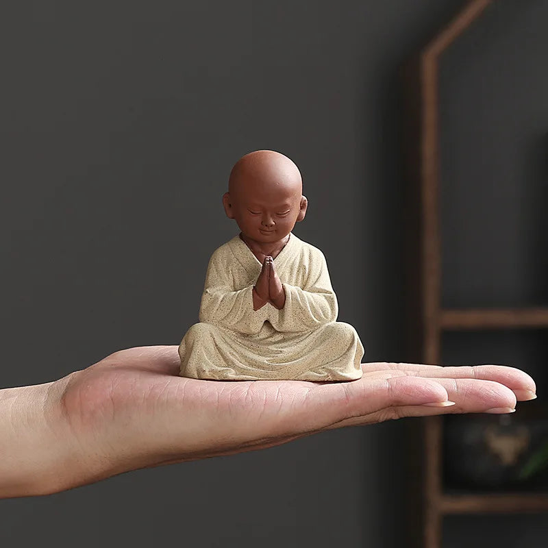 Praying Monk Sculptures Tea Pet Purple Clay Mini Buddha Figurines Statue Ornaments Buddha Decoration Home Decor Tea Set Gift