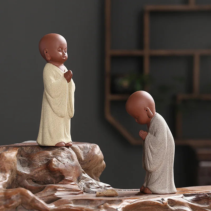 Praying Monk Sculptures Tea Pet Purple Clay Mini Buddha Figurines Statue Ornaments Buddha Decoration Home Decor Tea Set Gift