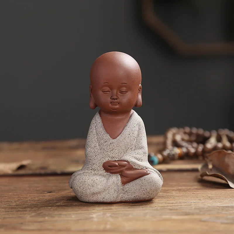 Praying Monk Sculptures Tea Pet Purple Clay Mini Buddha Figurines Statue Ornaments Buddha Decoration Home Decor Tea Set Gift