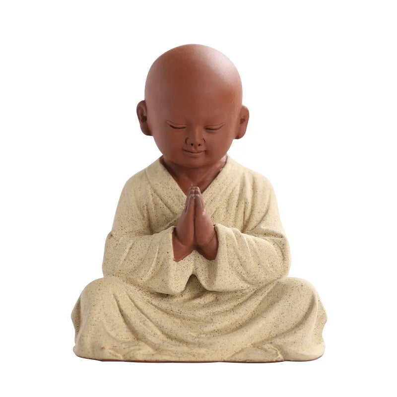 Praying Monk Sculptures Tea Pet Purple Clay Mini Buddha Figurines Statue Ornaments Buddha Decoration Home Decor Tea Set Gift