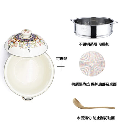 Prefered Korean Soup Pot Lid Enamel Cooking Warmer Mini Tall Soup Pots Casserole Steamer Kitchen Supplies Tableware