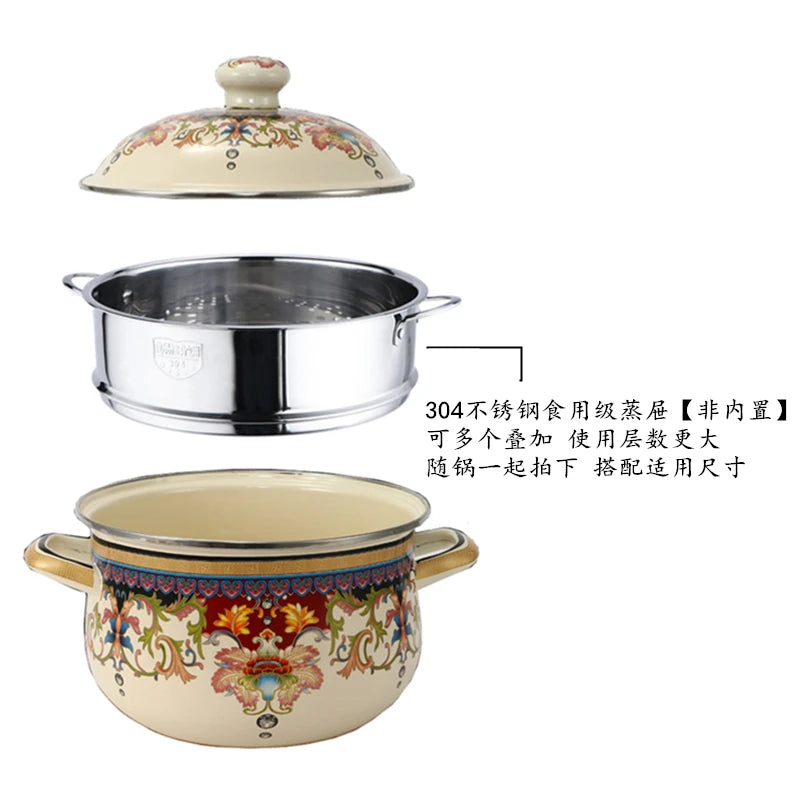 Prefered Korean Soup Pot Lid Enamel Cooking Warmer Mini Tall Soup Pots Casserole Steamer Kitchen Supplies Tableware