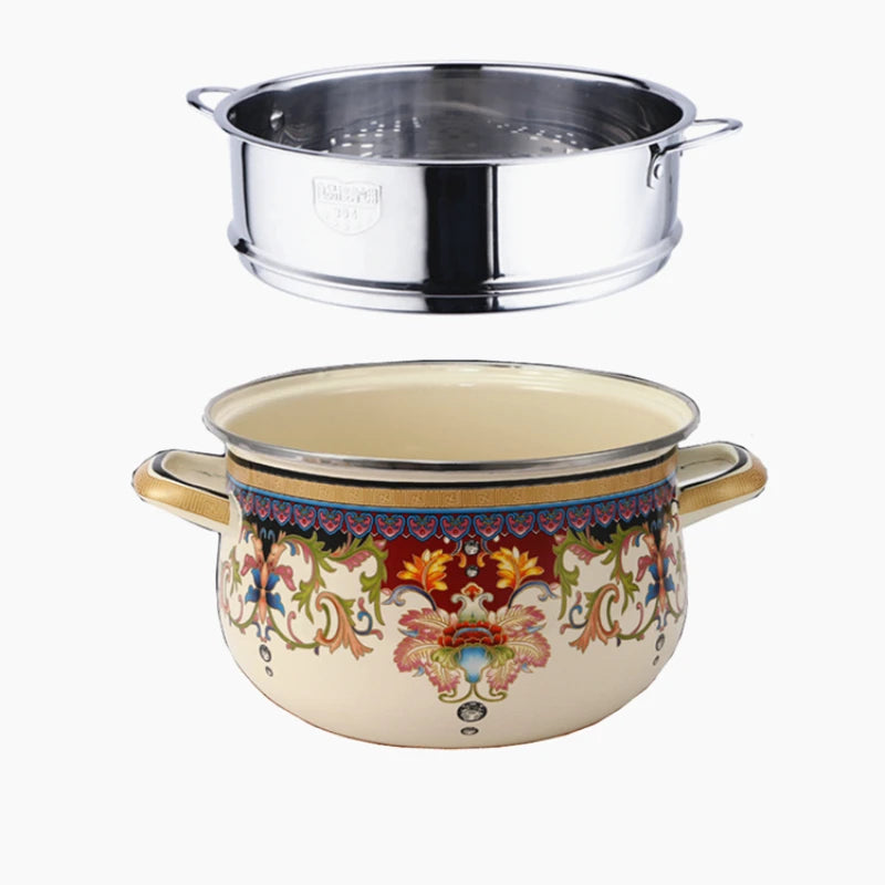 Prefered Korean Soup Pot Lid Enamel Cooking Warmer Mini Tall Soup Pots Casserole Steamer Kitchen Supplies Tableware