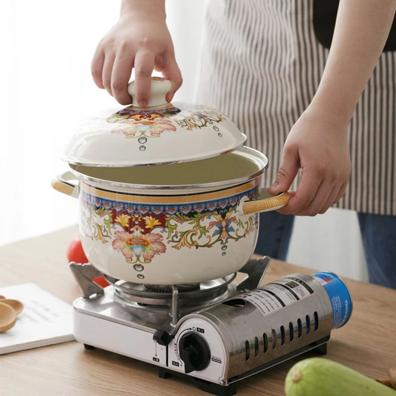 Prefered Korean Soup Pot Lid Enamel Cooking Warmer Mini Tall Soup Pots Casserole Steamer Kitchen Supplies Tableware
