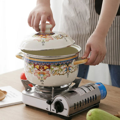 Prefered Korean Soup Pot Lid Enamel Cooking Warmer Mini Tall Soup Pots Casserole Steamer Kitchen Supplies Tableware