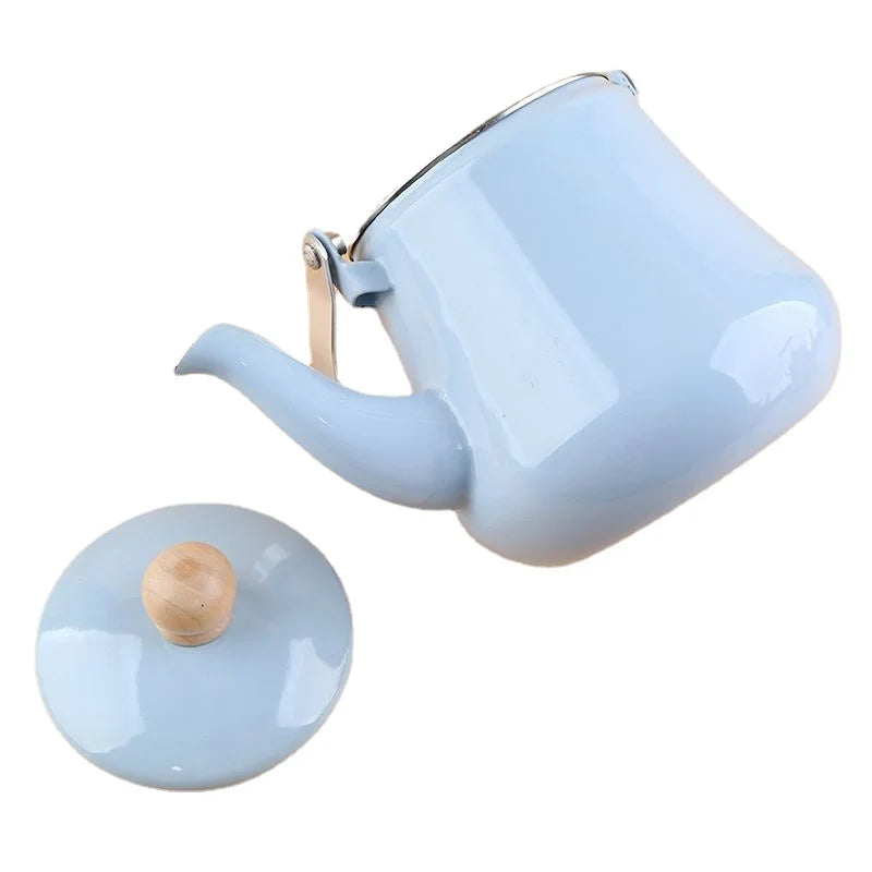 Premium Thick Enamel Water Kettle with Removable Mesh Infuser Tea Pot for Stove Top Boiling and Electric Induction Cookers